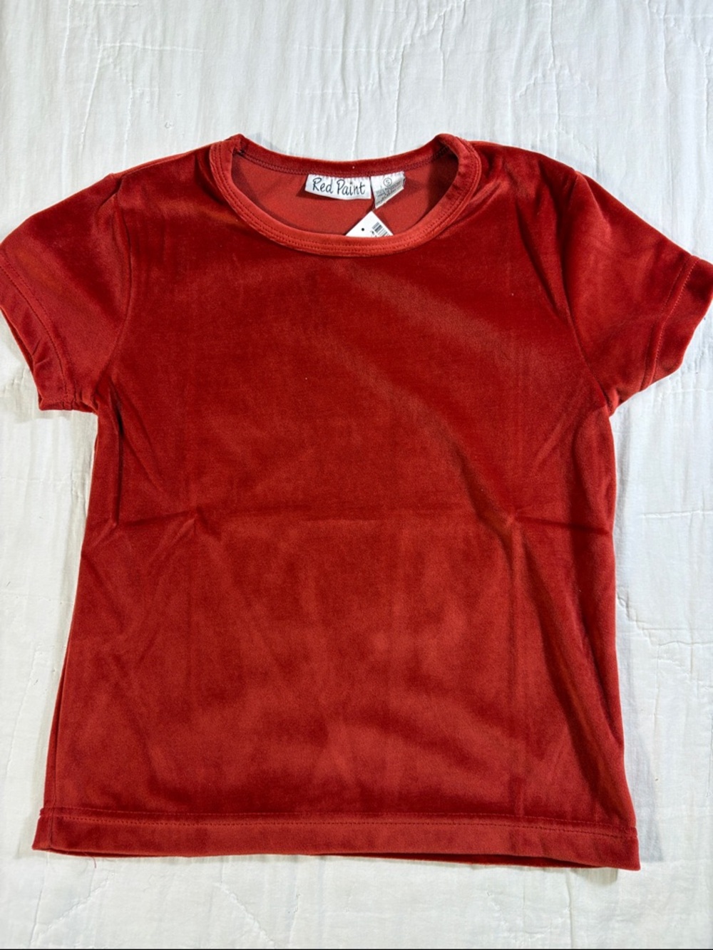 NWT Red Paint‎ Women Velvet Short Sleeve T-Shirt Brick Red Crew Neck Size S New